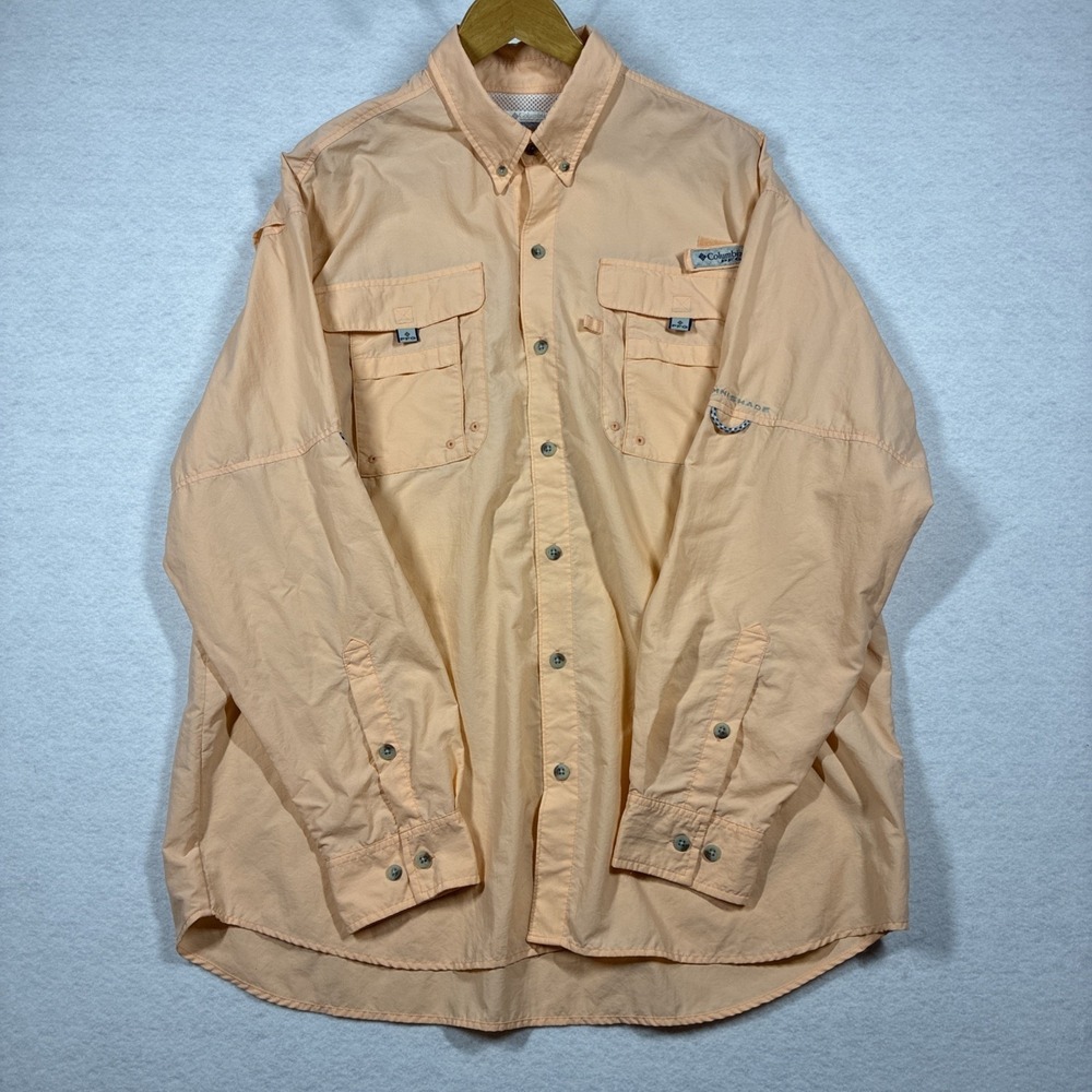 Columbia Omni Shade PFG Long Sleeve Fishing Vented Orange/Peach Mens Large
